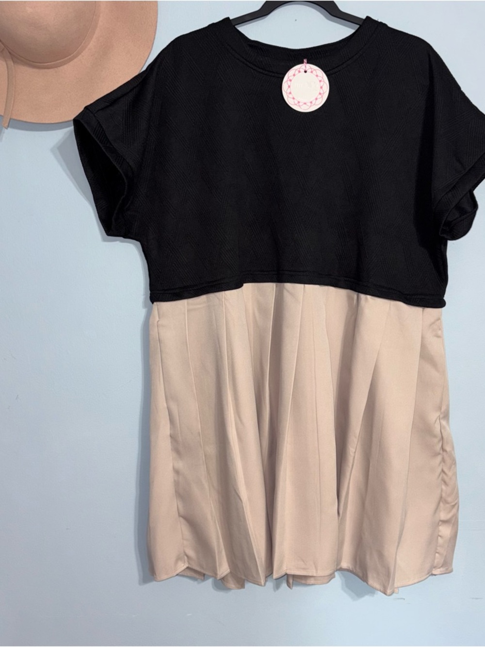 New Umgee M pleated lagenlook work Office academia school Black Beige Dress